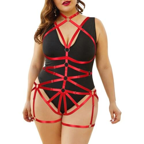 Goth Plus Size Women Harness Set Sex Lingerie Sexy Body Bondage Cage Bodysuit Elastic Halter Suspenders Beach Bikini Garter Belt