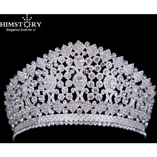 HIMSTORY Gorgeous Cubic Zircon Tiara Crowns Large Queen Bride Wedding Hair Jewelry Princess Diadem Pegeant Crowns