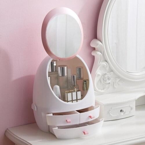 Cosmetic Storage Box Makeup Organizer Portable Desktop Cosmetic Storage Display Box Case With Mirror For Bathroom Dresser