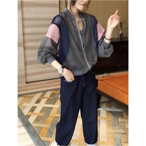 Summer Women Fashion Patchwork Perspective Blouses Lady Long Sleeve Loose Sun Protection Jacket Tops Coat Sunscreen Clothing