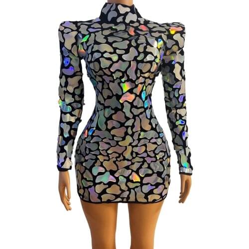 Flashing Multi-color Sequins Dress Bar Dancer Singer Prom Collections Outfit Birthday Celebrate Stage Short Dress