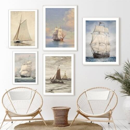 Storm Sailboat Ocean Sea Age Exploration Wall Art Canvas Painting Nordic Posters And Prints Wall Pictures For Living Room Decor