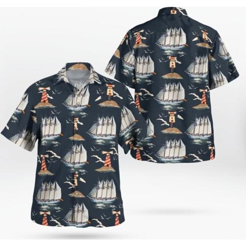 2021 New 3D Printing Sailboat Hawaii Shirts Men Summer Short-sleeved Beach Shirt Men Shirts Oversize Camisa Masculina 5XL-945