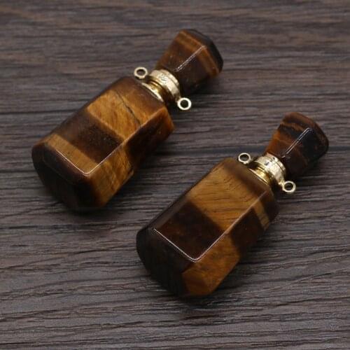 Natural Semi-precious Tiger Eye Stone Perfume Bottle Pendant Essential Oil Vial for Jewelry Making Necklace Accessories