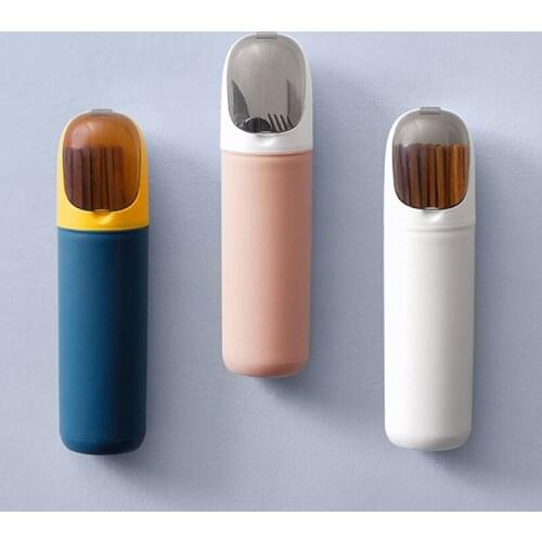 Nordic Kitchen Storage Containers Chopsticks Box Wall Hanging Chopstick Cage Flip Cover Dustproof Tableware Drain Storage Box