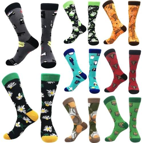 2021 new cotton mens socks creative printing fun party street style comfortable breathable female stockings student stockings