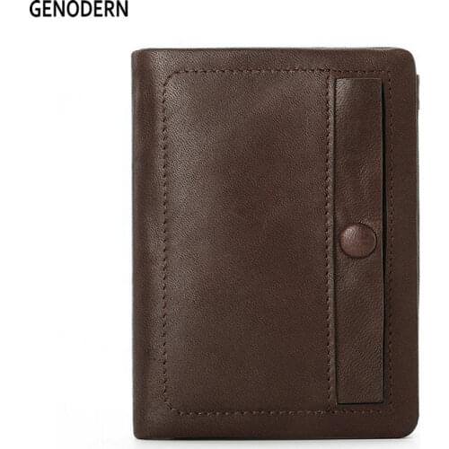 GENODERN New Men Wallets Genuine Leather Male Purse Hasp Cowhide Vertical Wallet for Men with Coin Bag Card Holder Photo Slot