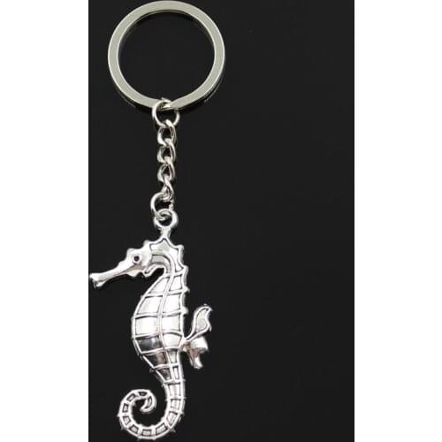 New Fashion Keychain 59x31mm Hippocampus Seahorse Pendants DIY Men Jewelry Car Key Chain Ring Holder Souvenir For Gift