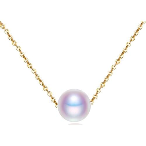 NYMPH 18K Yellow Gold Pendant Necklace Pearl Fine Jewlery 8-9mm Round Real Freshwater Pearl Wedding Party For Women X308