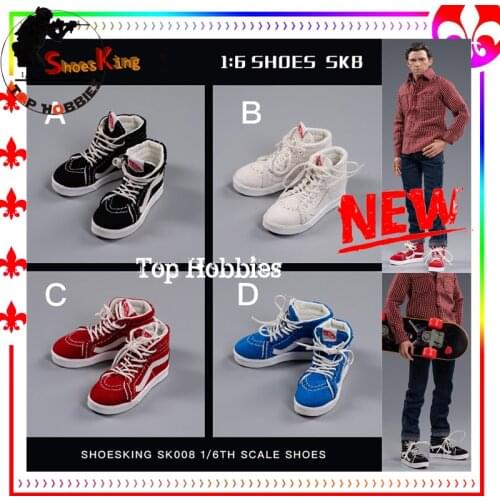 Shoe Kings 1/6 Mens Soldier SK008 Classic Canvas SK8 Sports Casual Shoes Skate Shoes High-top Male Figure Boots Model F 12“Body