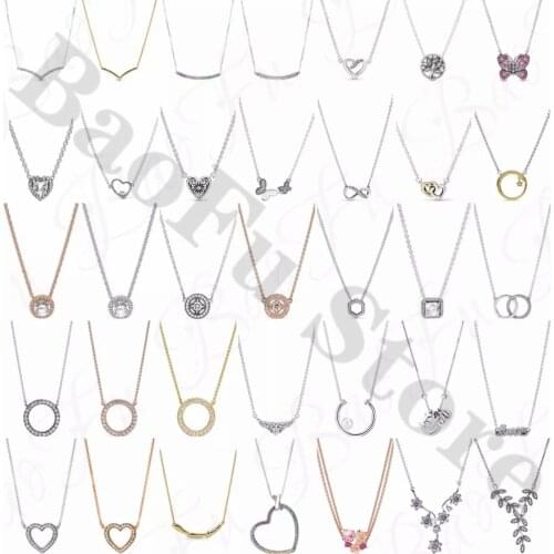 100% 925 Sterling Silver Necklace 1:1 Ladies Simple Temperament V-Shaped Butterfly Letter Circle Suitable For Female Jewelry