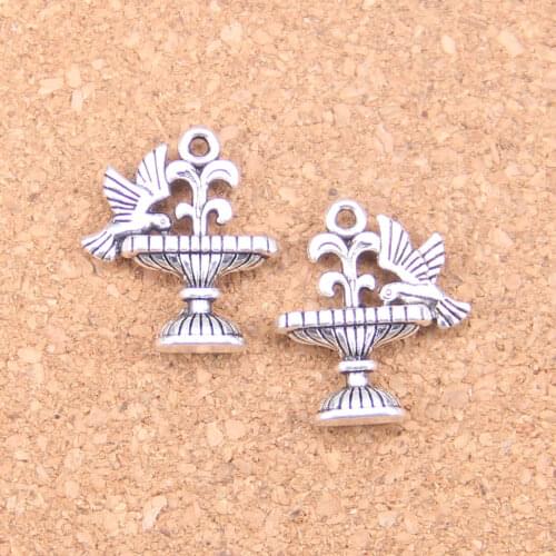 12pcs Charms parterre bird drinking 21x17mm Antique Pendants,Vintage Tibetan Silver Jewelry,DIY for bracelet necklace
