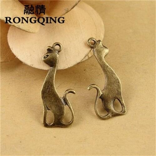 RONGQING 50pcs/lot 27*11MM Cat lovely Antique Bronze Dove Pendant for Jewelry Accessories Bird of Peace