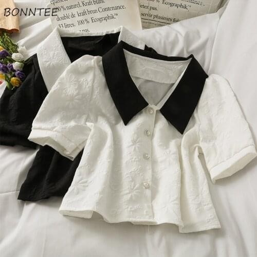 Shirts Women Crops Casual Loose Blusas Chic All-match Street Style Student Sweet Soft Kpop Summer Ulzzang Patchwork Girls Tops