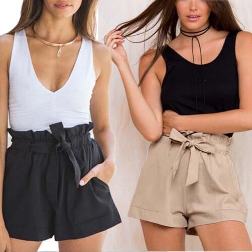 Fashion Women Casual Plus Size Shorts High Waist Loose Shorts Patchwork Fashionable Bow Short Pant female Ruffle With Belt