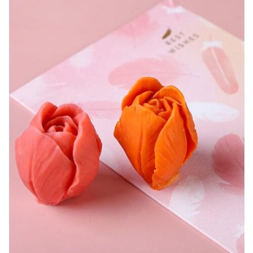 3D Tulip Bud Flower Mould Silicone Candle Mold Handmade DIY Candle Making Supplies Resin Molds Dessert Fondant Chocolate Baking