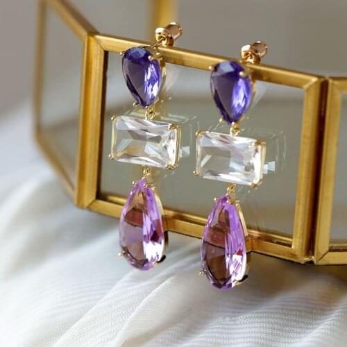 Glittering multicolor cubic zirconia crystal bridal wedding teardrop earrings E-76party graduation ceremony jewelry