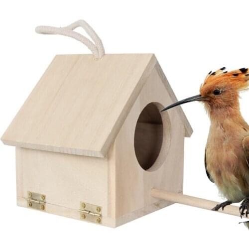 Warm Wooden Bird House Hanging Nest Outside Shelter Habitat Breeding Box for Hummingbirds Finch Throstle Garden Patio Decor