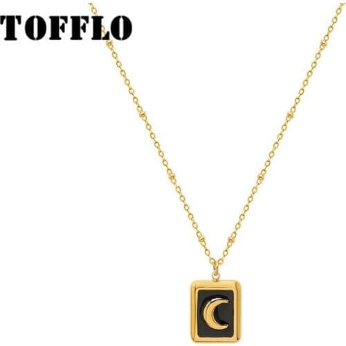 TOFFLO Stainless Steel Jewelry Geometric round brand Moon Pendant Necklace womens fashion clavicle chain BSP973
