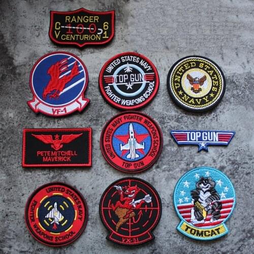 Top Gun Tomcat Embroidery Patch Chapter American Navy Air VF-1 Pilot Badge Armband Applique Clothes Sticker Jacket Icon