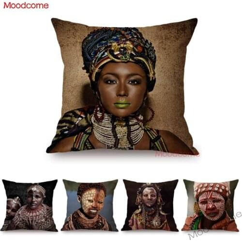 Traditional African Totem Africa symbol Art Black Woman Girl Exotic Decoration Sofa Pillow Case Cotton Linen Chair Cushion Cover