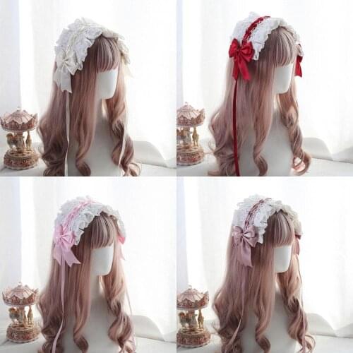 Japanese soft sister Lolita White lace Bowknot Hair Clip Headwear Hair band Fairy Hair accessories Sweet KC Hair hoop Cosplay