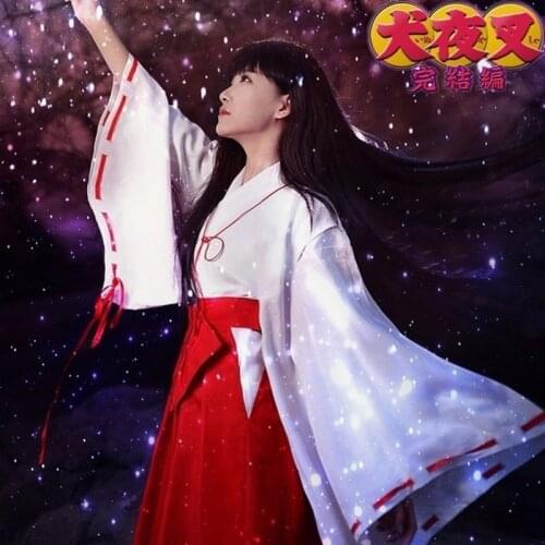 Japanese Kimono Samurai Clothing Halloween Party Uniform Full Set Anime Inuyasha Psychic Kikyo Kimono Cosplay Costume Size S-XL