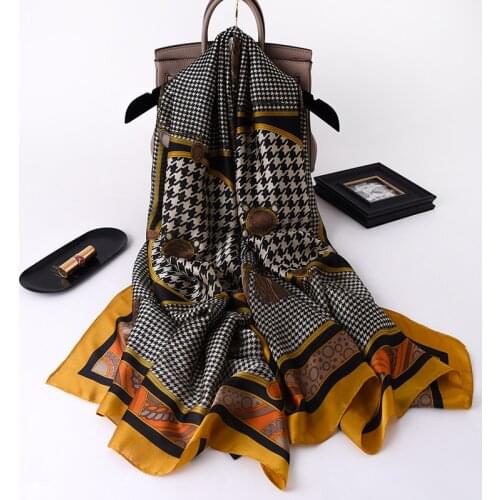 Plaid Design Silk Shawl Scarf Women Summer Pashmina Decorate Foulard Female Hijab Scarves Bufanda Lady Bandana 2021 New