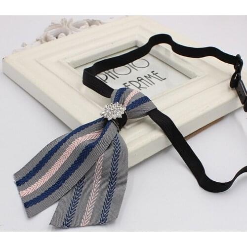 Women Shirt Ribbon Bow Tie Cravat Personality Lady Wedding Elastic Strap Party Alloy Bling Rhinestone Necktie Mini Chic Bowtie