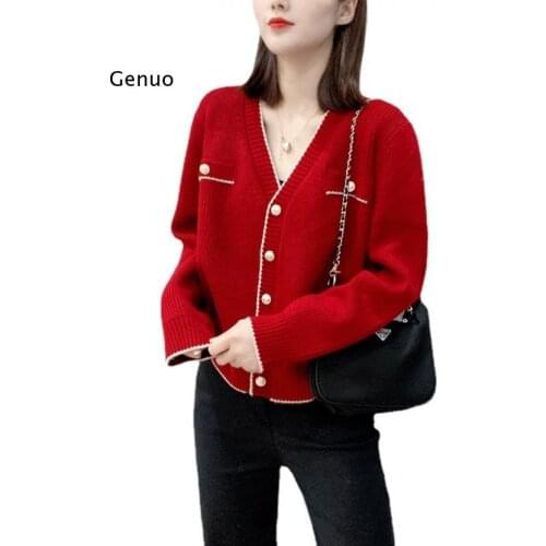 Spring and Autumn Womens Cardigan 2021 New Korean Version Net Red V-Neck Sweater