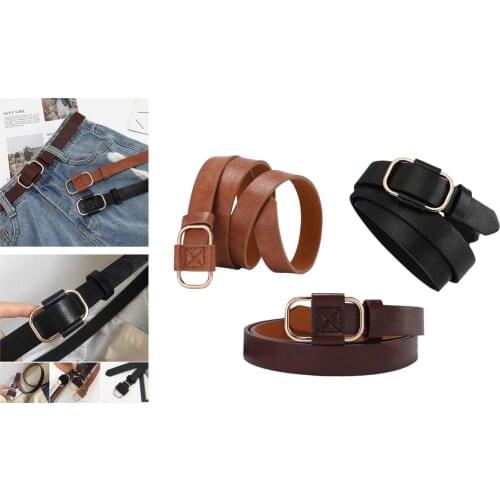 Women Leather Belt 23mm with Classic Alloy Buckle, Solid Color PU Leather Belt for Jeans