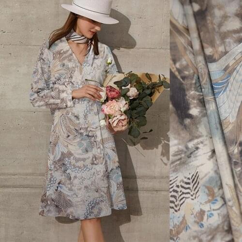 1 Meter Retro Digital Printing Double Palace Silk Cotton Fabric Shirt Dress Literary Style Simple and Elegant Color 18mmi