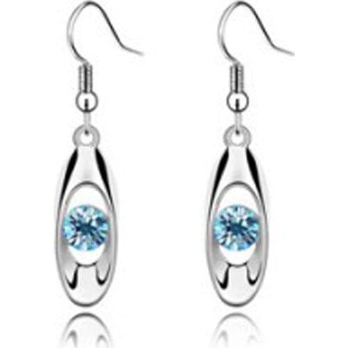 100% Fine ladies transparent classic earrings 925 sterling silver sea blue earrings ear hook bride Christmas gift E084