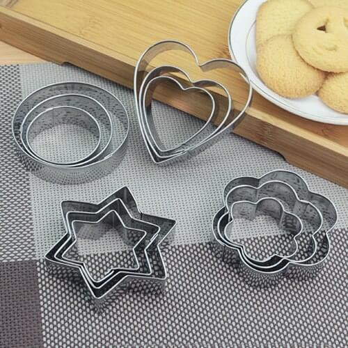 12pc/set Baking Moulds Stainless Steel Cookie Cutters Plunger Biscuit DIY Mold Star Heart Cutter Baking Mould Stencils Pastry
