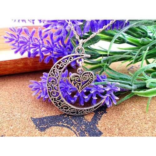 12pcs/lot Women Fashion Harajuku necklace, Crescent Moon necklace with heart charms