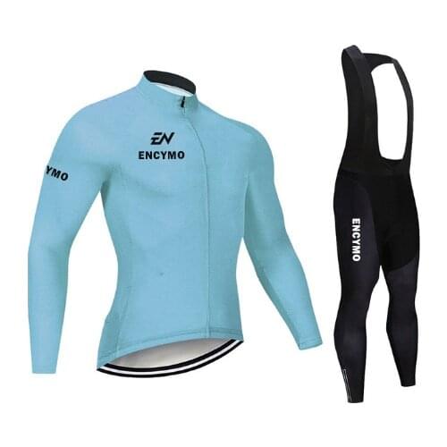 2021 ENCYMO Pro Team Long Sleeve Cycling Jersey Set Bib Pants Ropa Ciclismo Bicycle Clothing MTB Bike Jersey Uniform Men Clothes