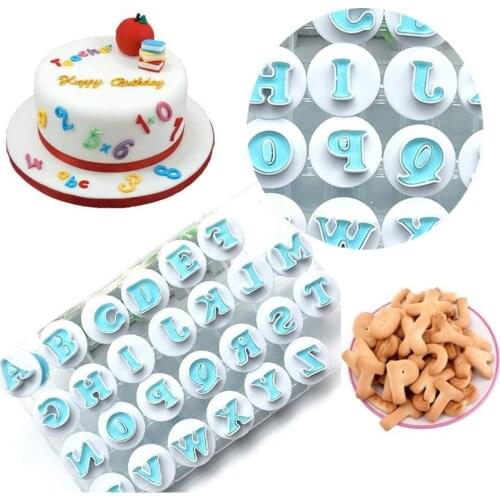 62PCS Alphabet Letter Fondant Cake Biscuit Mold, Cookie Stamp Impress Embosser Cutter Numbers Cake Mold Cake Decorating Toools