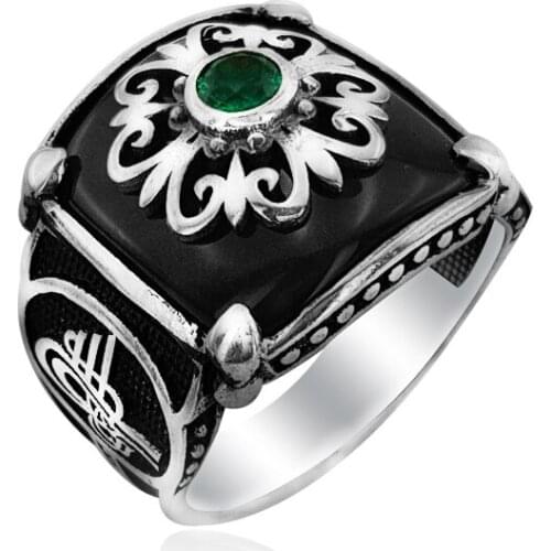 925 Silver Ottoman Flag Printed English Men Ring