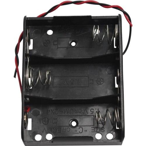 Black 3 x C Size 4.5V Battery Storage Box Plastic Case Cover With Wire Leads 3 Slots C Size Batteries Holder