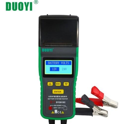 DUOYI DY2015C Car Battery Tester 12V 24V Lead-acid Analyzer Auto CCA 100-1700 SOH Integrated Printer Portable Measurement Unit