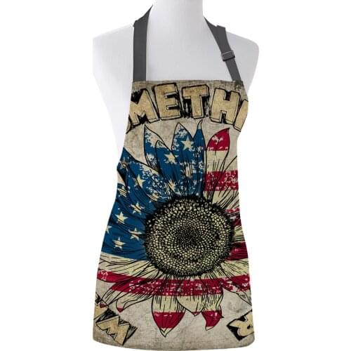 Sunflower Flag English Alphabet Retro Style Print Apron Print Unisex Kitchen Bib with Adjustable Neck for Cooking Gardening
