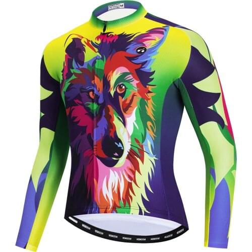 Wolf Printing Long Sleeve Cycling Jerseys Men Autumn Bicycle Tops Breathable Mountain Bike Clothing