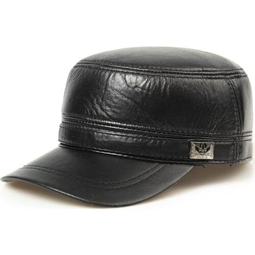 H3506 Leather Men Military Hat Outdoor Thermal Earmuffs Male Cap Middle Aged Elderly Father High Quality Fashion Cowhide Caps