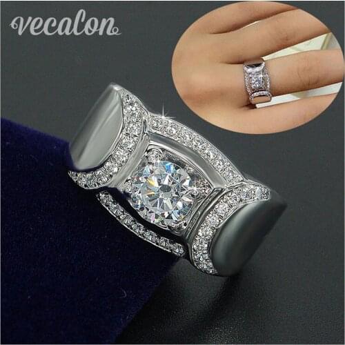 Vecalon Classic Jewelry Men Wedding band Ring 2ct AAAAA Zircon Cz 925 Sterling Silver male Engagement Finger ring Gift
