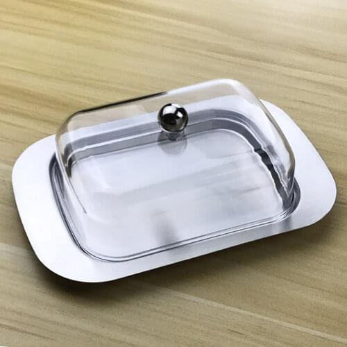 Butter Dish Box Container Cheese Bread Storage Tray with See-through Lid Stainless Steel Butter Cheese Dish Box Container