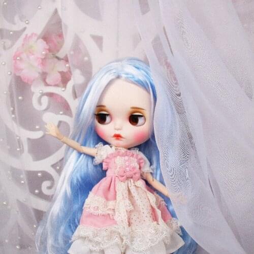 ICY DBS Blyth doll Blue mix white hair with white skin With eyebrow customized face nude Joint body BL1366005