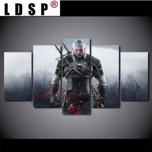 LDSP 5 Panel Wild Hunt Gamer Pictures Posters Wall Art Home Decor Modular Canvas HD Printed Paintings Living Room Bedroom Decor