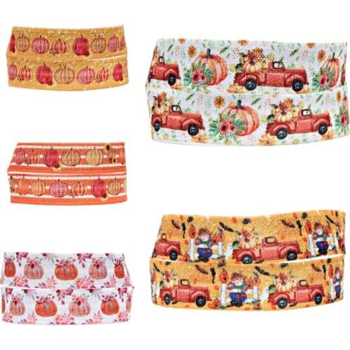 Cute Halloween autumn fall ghost printed fold over elastic