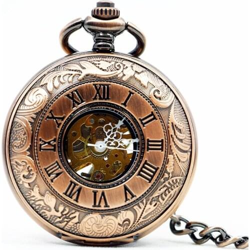 Fashion New Design Hollow Mechanical Pocket Watch Unisex Stainless Steel Handwinding Clock Fob Chain