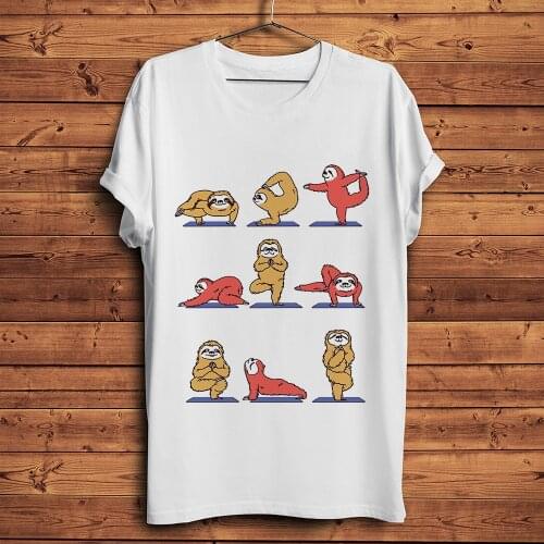 Cute Folivora sloth YOGA funny t shirt men new white casual tshirt homme short sleeve streetwear t-shirt unisex